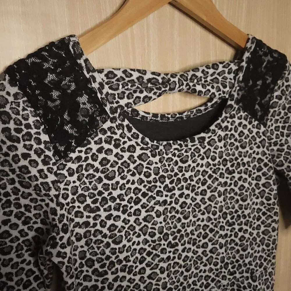 Xhilaration Girls Black White Cheetah Animal Print Fit Flare Dress 14-16